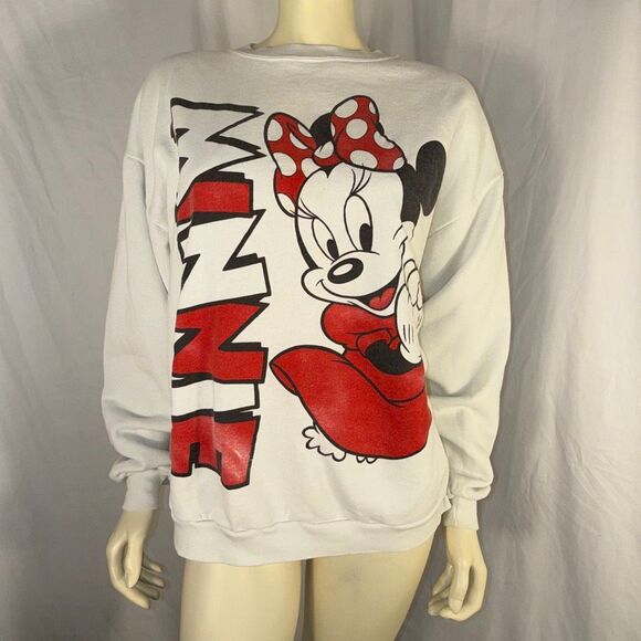 Vintage Disney Minnie Mouse Sweatshirt XL Made USA 90s Red Polka Dot Bow Graphic - Picture 2 of 15